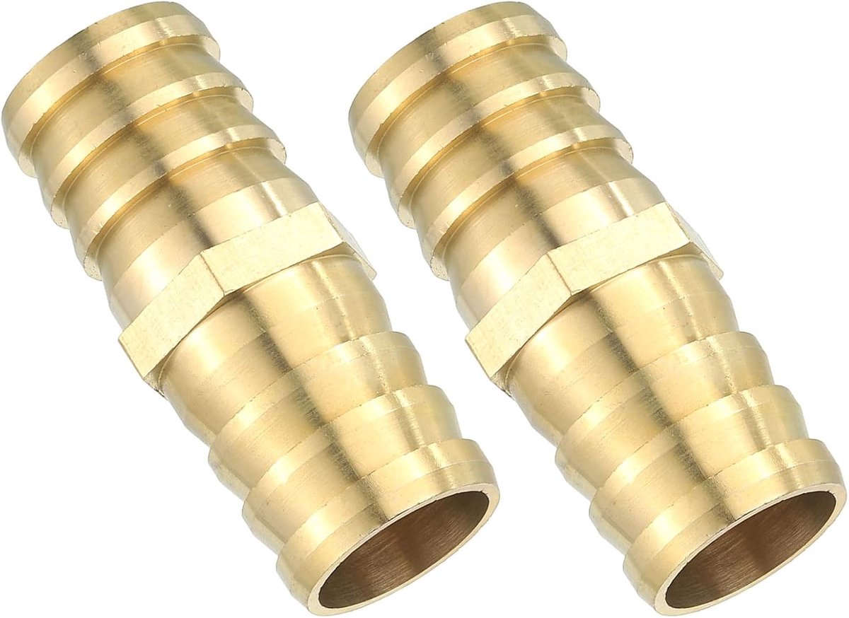 Slangverbinder, 25 mm, messing dubbele nippelkoppeling, 2 stuks slangverbinders, benzineslang, slangkoppelingen, tuinslang voor het verbinden van waterslangen