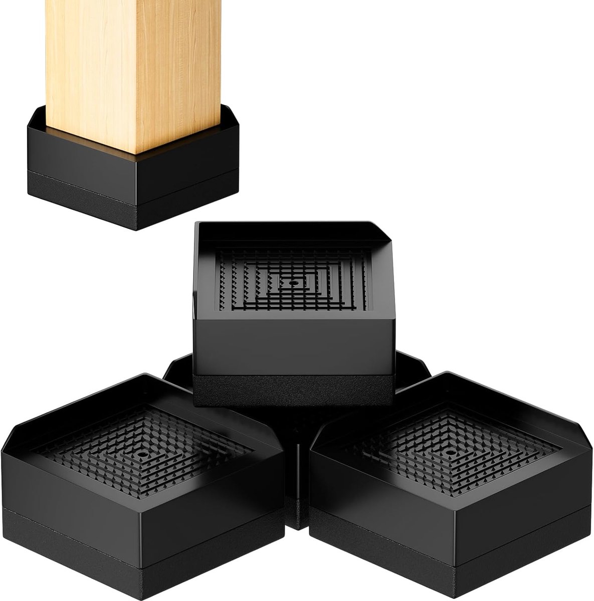 Set van 4 stevige en antislip vierkante bedverhogingen van 4 cm, voor bedmeubelen, 1000 kg, verhogingen of banken, bedden, tafels, planken, koelkasten (zwart)
