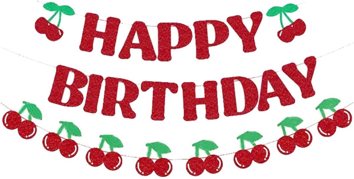 Happy Birthday-banner met kersen, glitter papieren bord voor verjaardagsfeestdecoratie, kersenthema eerste banner voor een meisje