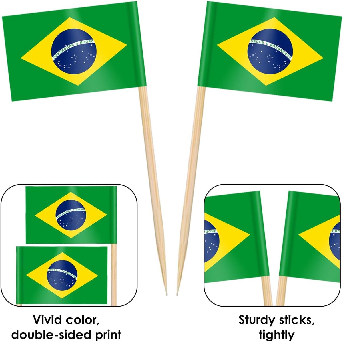 100/200 stuks Braziliaanse tandenstokers vlaggen taarttoppers, Braziliaanse cocktailstick vlag voor sandwich voedsel cupcake toppers tafelgerei World Cup feestartikelen pub koninklijk