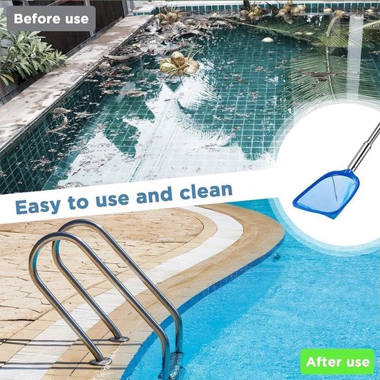 Zwembadschepnet met telescoopstang, fijnmazig, bladschepnet voor zwembad met zwembadborstel, bodemschepnet voor zwembad, zwembad-reinigingsset, voor zwembad, spa, vijver, whirlpool, kinderbadje (225 — afbeelding 4