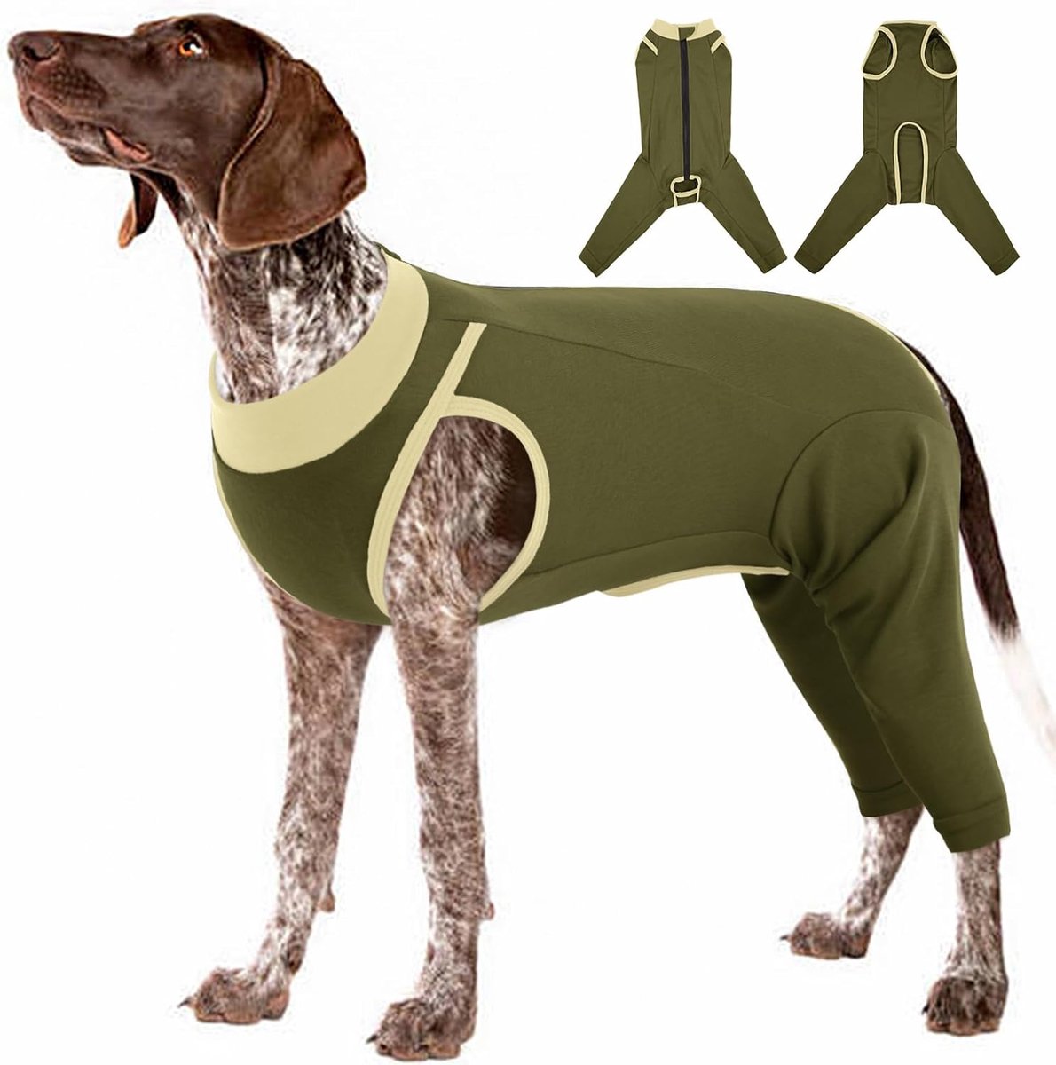 Groot hondenrompertje na operatie, achterbeen operatie herstelpak, honden herstelpak met beenmouwen om likken te voorkomen, kegel alternatief elleboogbeschermer, legergroen XL