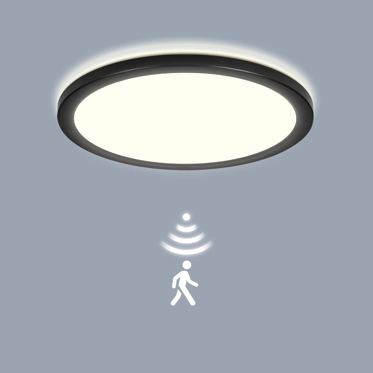LED plafondlamp met radar bewegingsmelder, 18W 2000lm plafondlamp plat met afstandsbediening, bewegingssensor, voor badkamer, hal, trap, toilet, garage, kelder, balkon Ø22x2.5cm zwart