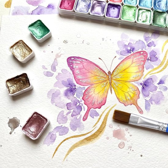 Verfset, metallic waterverf, effen glitter waterverfdoos, parelmoerachtige meta-llic aquarelverf, draagbare glitter aquarelverf voor kunstenaars en schilders — afbeelding 4