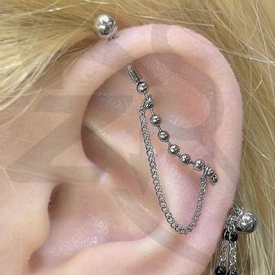 1 paar industriële piercing, chirurgisch staal, 16 g, industriële oorstekers, hanger, ketting, sieraden, industriële staaf, kraakbeen, helix, voor vrouwen en mannen — afbeelding 2