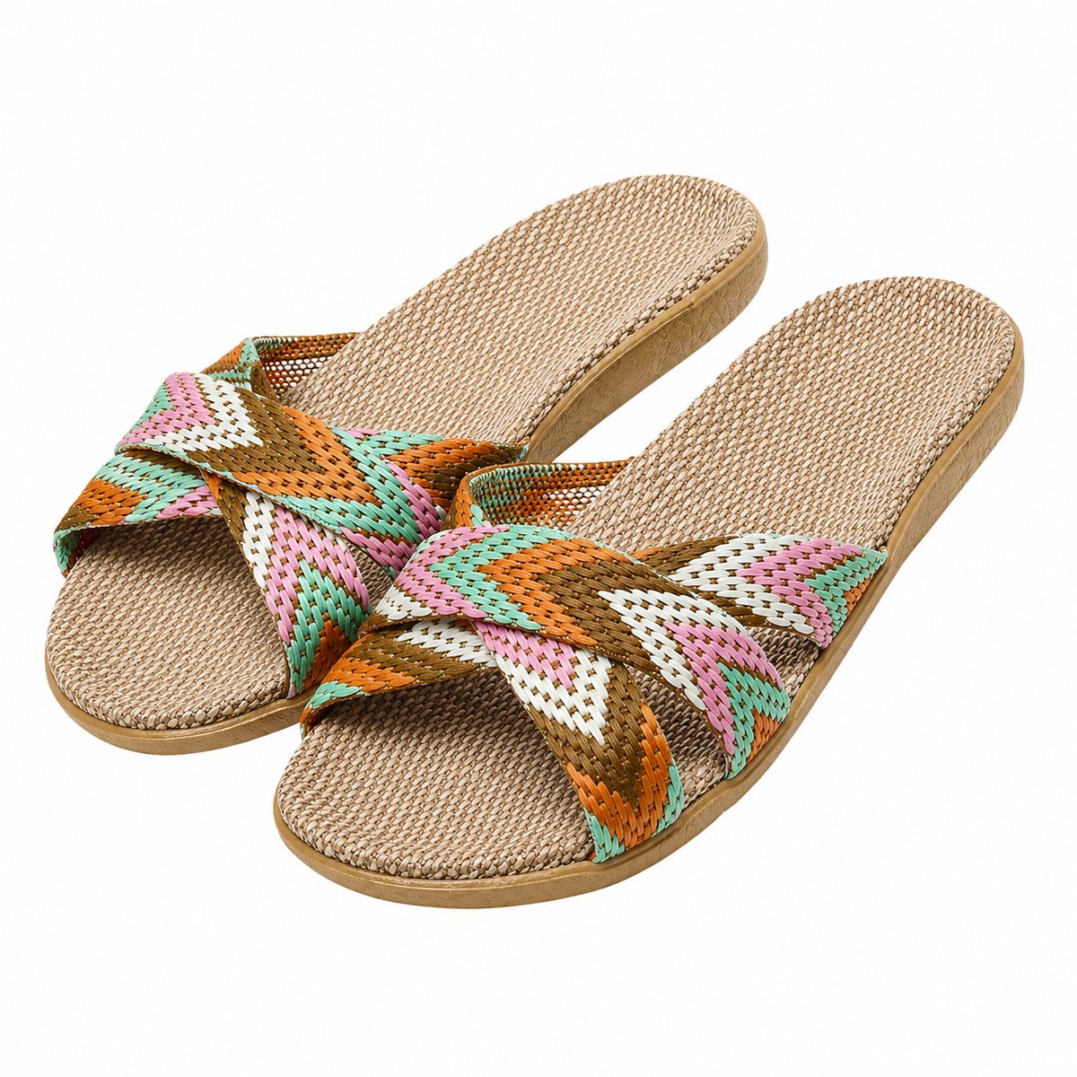 Sepia dames pantoffels linnen instap slippers bohemian kruislings geweven banden open teen huis slippers zomer slippers maat 40