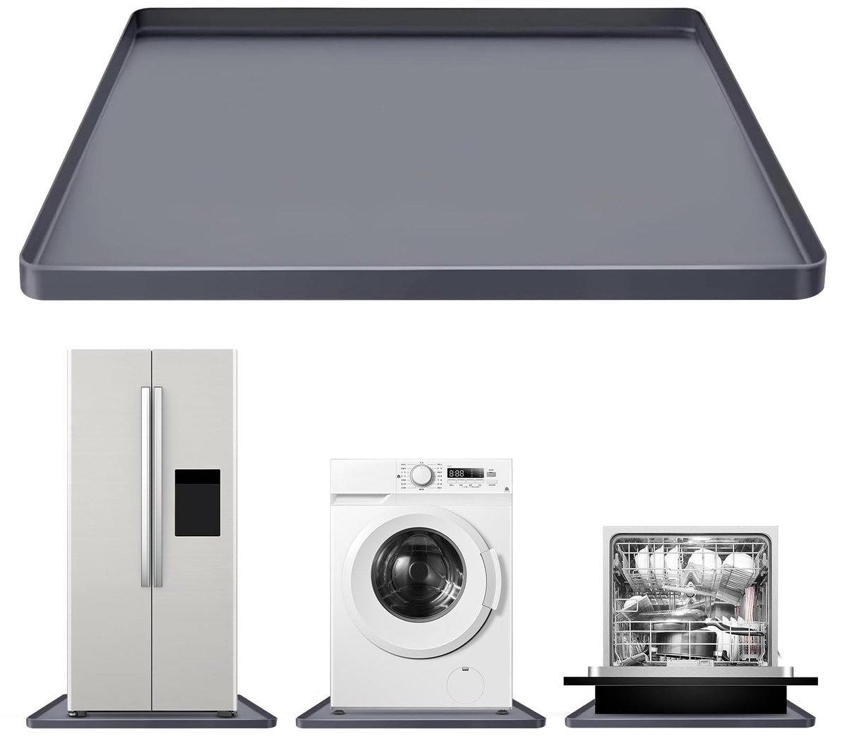SnelShoppen - Wasmachine Mat Siliconen voor Kleine Compacte Wasmachine en Droger Onder/Boven, Antislip Vloerbeschermer Waterdicht 68,5 x 68,5 CM Grijs