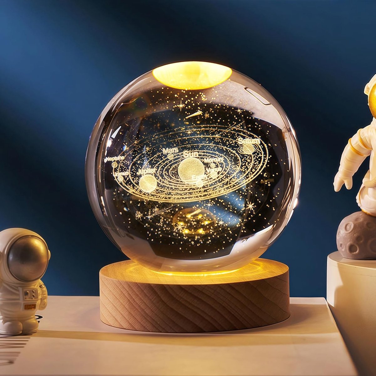 60 mm/2,36 inch 3D zonnestelsel kristallen bal, glazen laser gegraveerd thema geschenken voor astronomie liefhebbers（Meteoor Zonnestelsel）