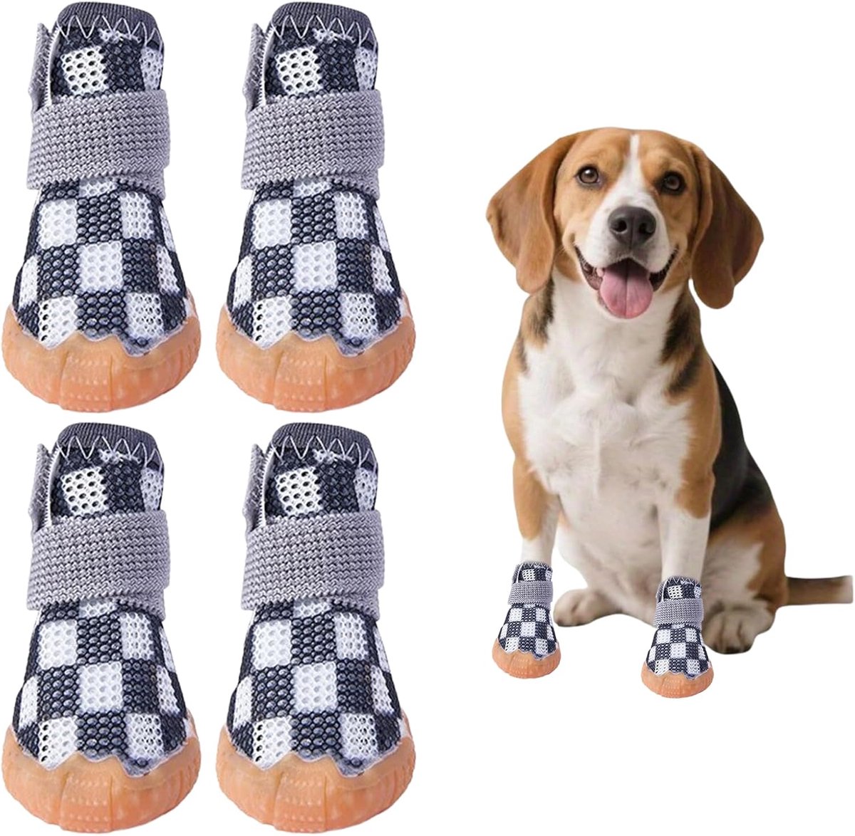 Schoenen, pootbescherming voor kleine honden, zomer, ademende hondenlaarzen met antislip rubberen zool, hondenschoenen, pootbescherming voor warme straten, wandelen, outdoor, zwart, XS