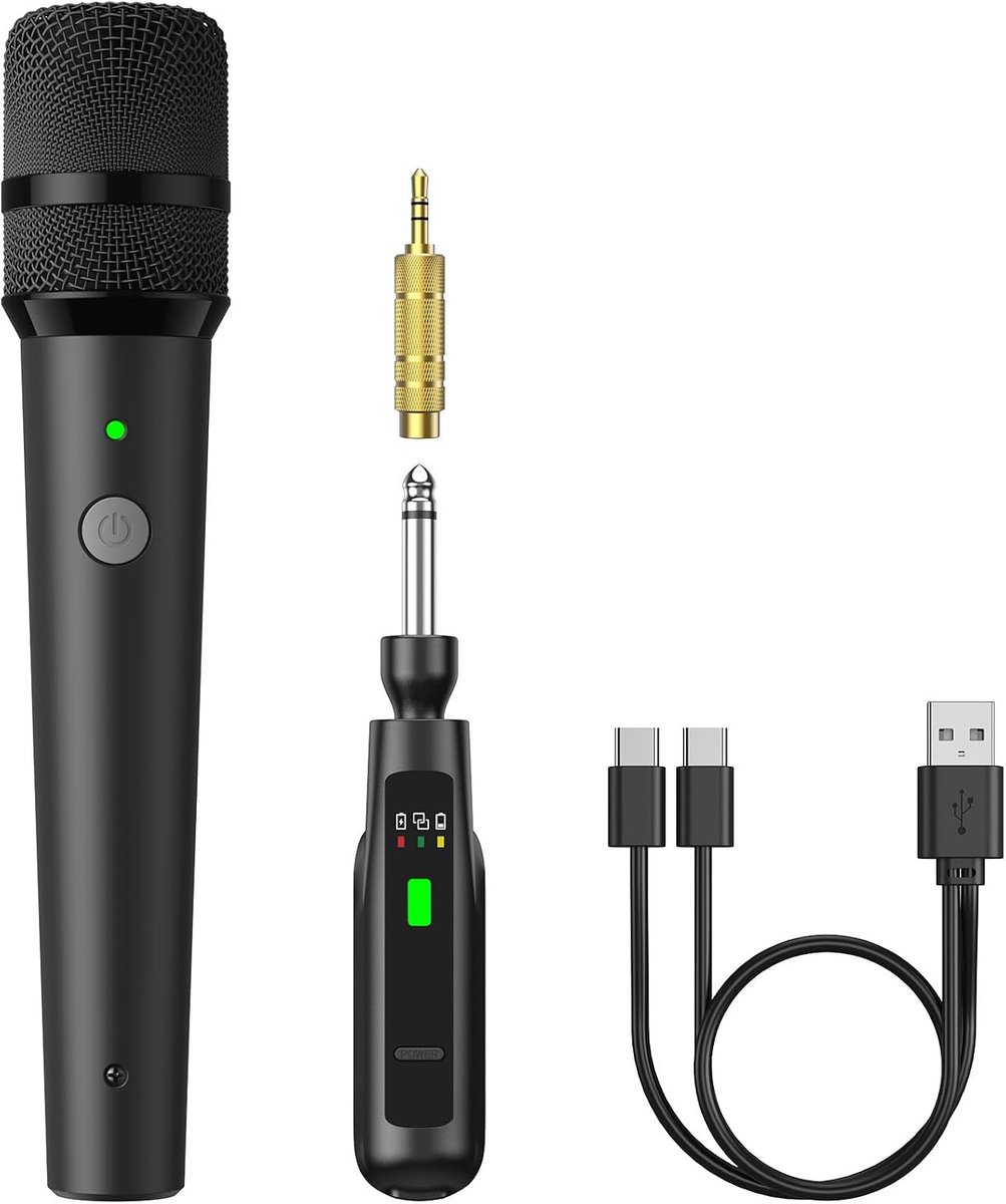 Dynamisch Microfoonsysteem met Ontvanger, Handmicrofoon voor Karaoke, Zang en Feesten, 2.4 GHz, 30 Uur Batterijduur, TW 210