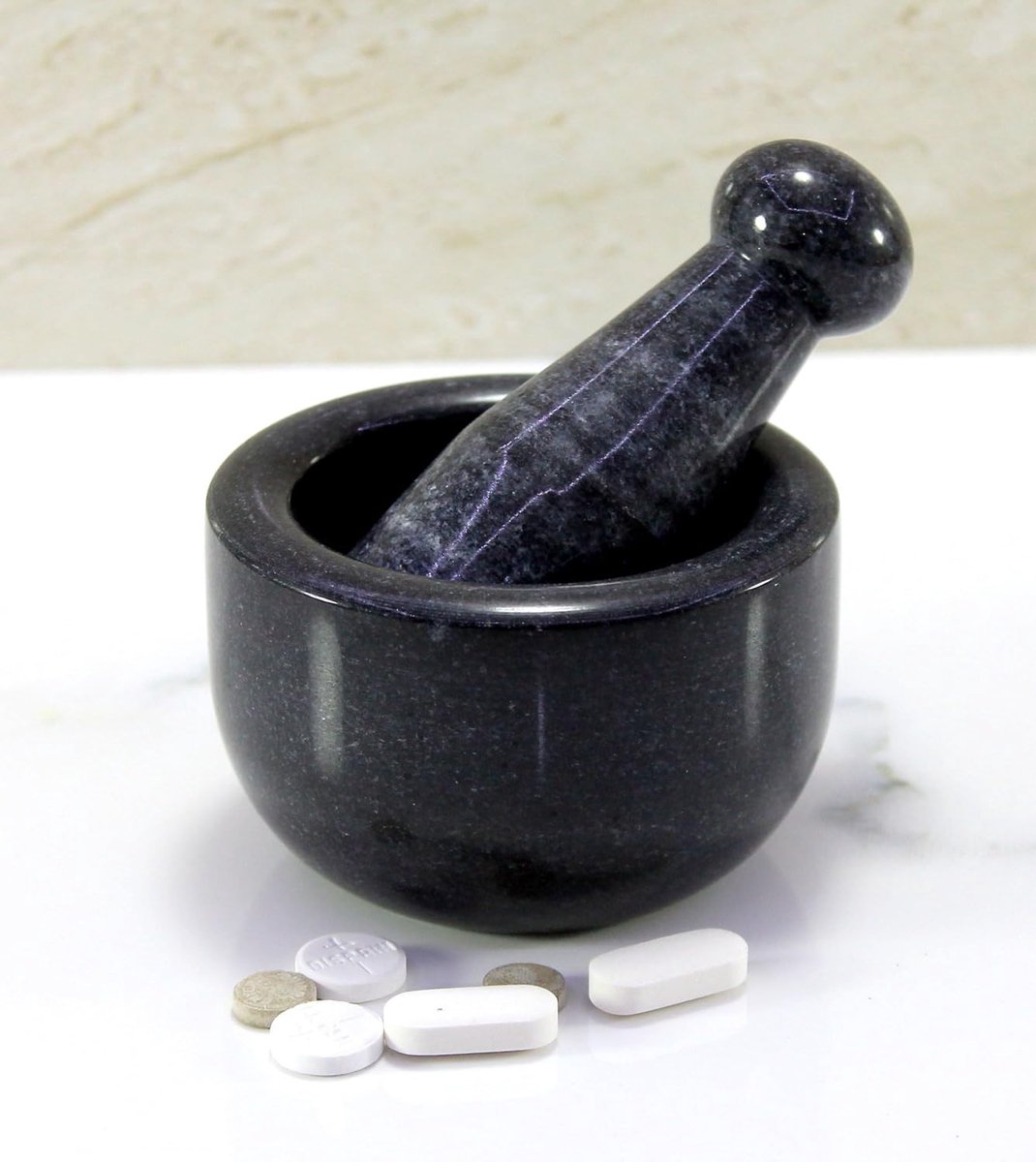 3" kleine natuursteen mortier en stamper set als specerijen, geneeskunde Grinder Masher - kharad, Khallad, Okhli en Musal (zwart)
