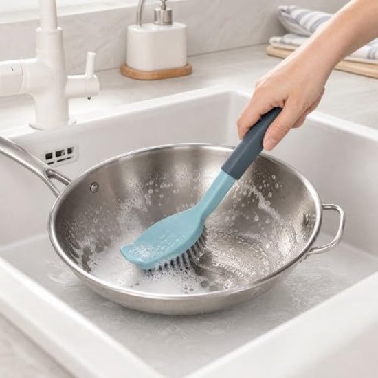 Keukenborstels: borstel met lange handgreep voor airfryer + 2 houten borstels met harde borstelharen en kokosnoot, reiniging van potten en pannen, krasbestendig — afbeelding 3