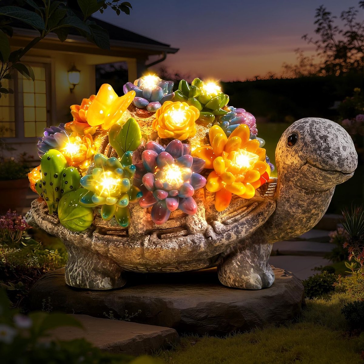 Weerbestendige tuinfiguur op zonne-energie, schildpad, charmante tuindecoratie voor buiten en balkon, decoratie voor tuin en balkon met 8 ledlampjes