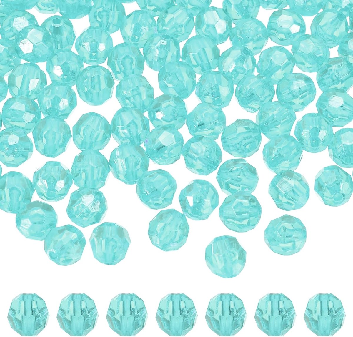 Kralen, acryl, 8 mm, losse kristallen tussenkralen voor armbanden, halskettingen, sleutelhangers, doe-het-zelf knutselen, sieraden maken, licht zeeblauw