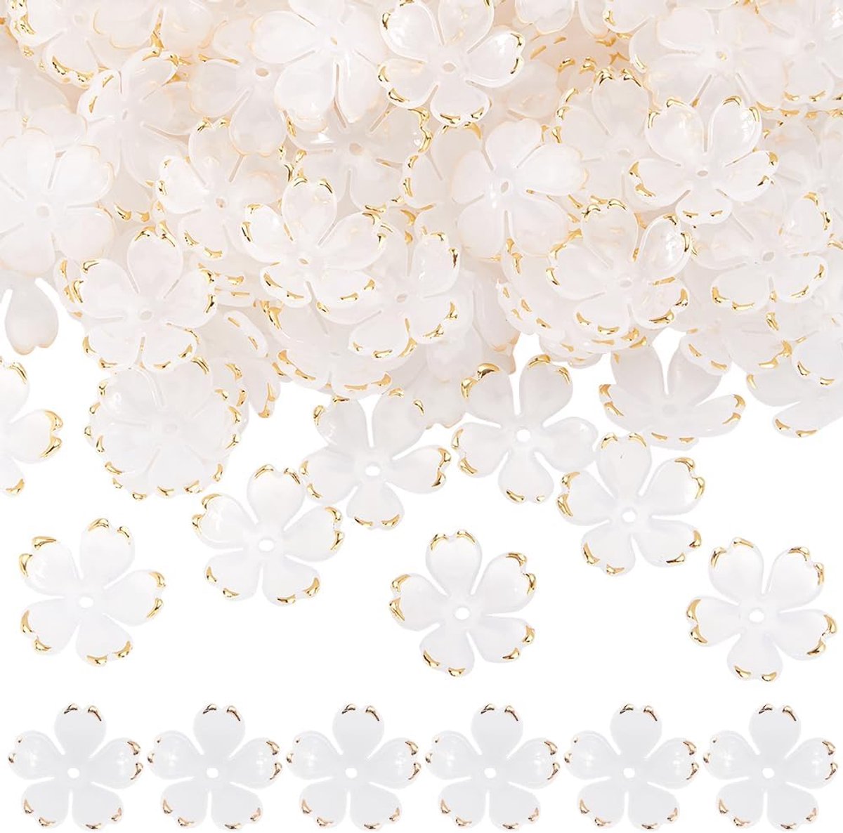 Kralen Acryl Kraal Caps Plastic Bloemen Sakuras 5-Petal Vergulde Losse Spacer Kraal Voor Sieraden Maken Vrouwen Volwassen Armbanden Diy Bruiloft Ambachten