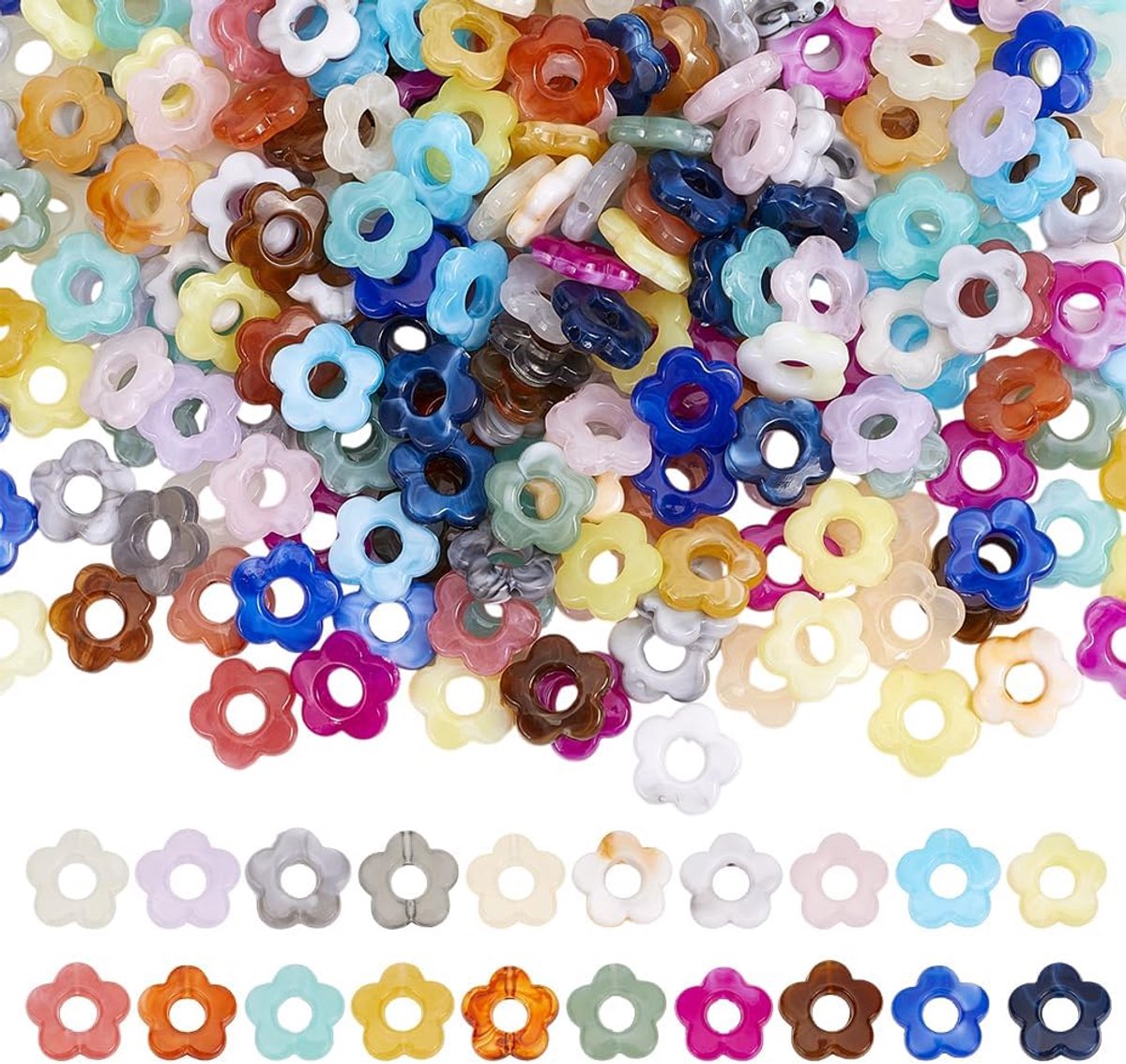 Kralen, holle bloemenvorm, kralen, afstandhouder, kralen, gemengde kleuren, bloemen, losse kralen voor doe-het-zelf knutselen, kleurrijke regenboogketting, oorbellen
