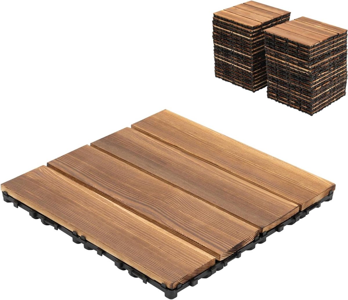 Houten Tegels Balkon - Terrasplanken Kliksysteem - Buiten Vloeren - Weerbestendig Larikshout - 30 x 30 cm - Bruin
