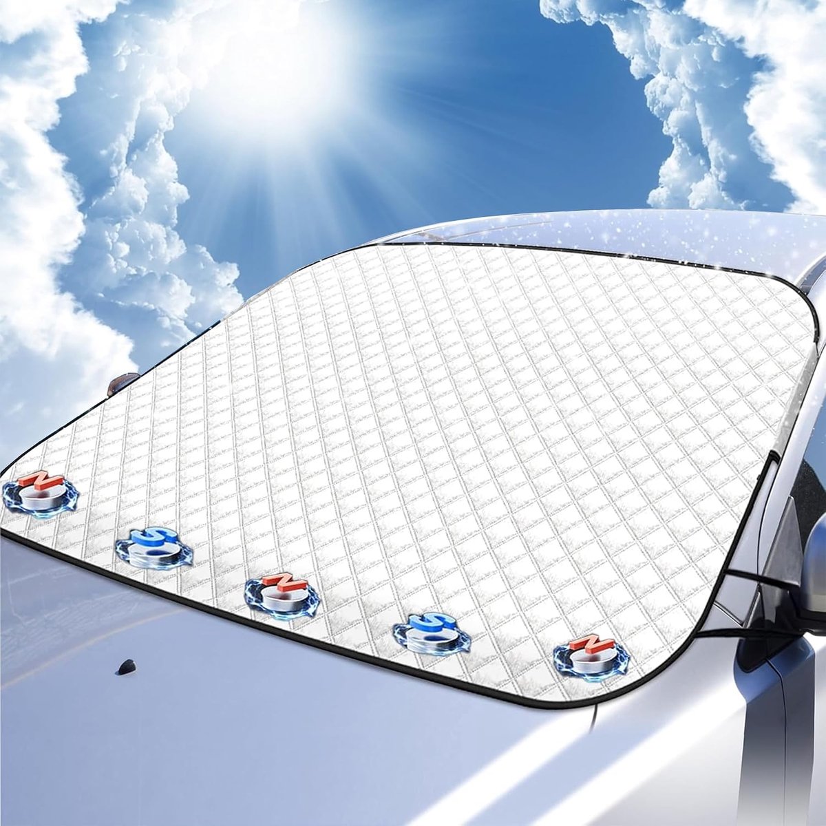 Voorruitafdekking winter, voorruitafdekking auto winter, voorruit cover met 5 magnetische bevestiging, autoruitafdekkingen winter, opvouwbare voorruitafdekking, 150 x 120 cm