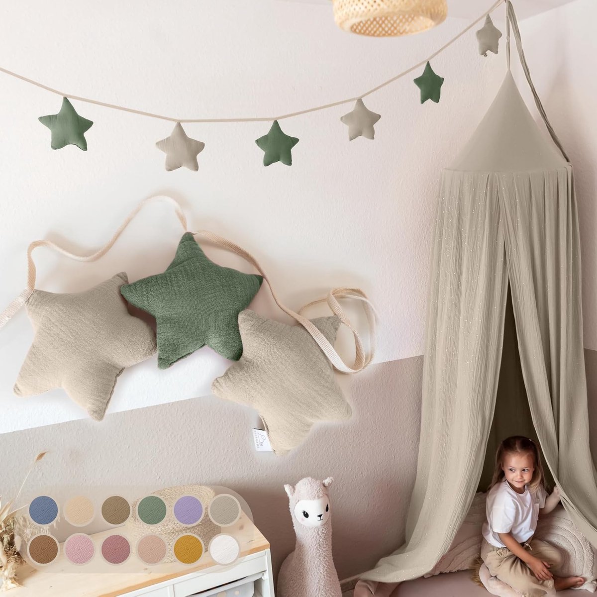 Sterren vlaggetjesslinger stof - 12 kleuren - kinderkamer decoratie - 100% katoen handgemaakt - mousseline - huisbed & babykamer