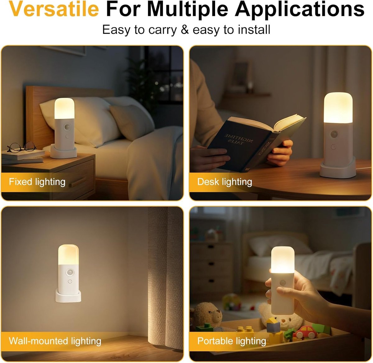 Motion Sensor Nachtlicht, dimbare nachtverlichting met 5 helderheidsniveaus, 2000mAh oplaadbare batterij bedieningslicht, draagbare bewegingssensor licht voor kinderen, slaapkamer — cadeau in Wonen & Interieur - foto 6