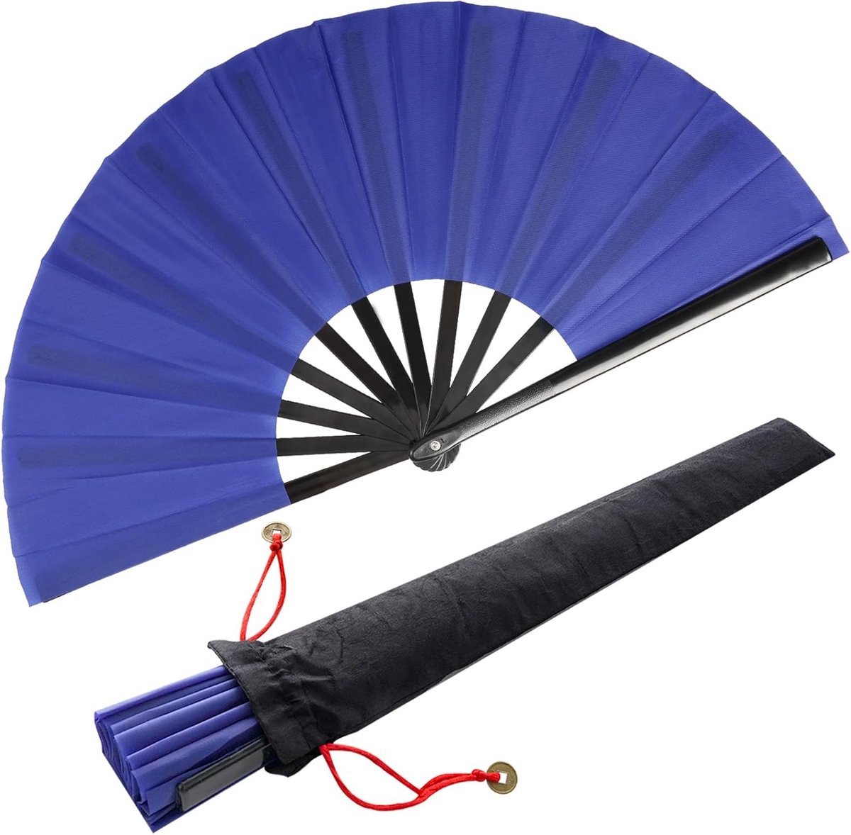 baotongle Grote opvouwbare zijden handwaaiers, Chinese Tai Chi, opvouwbare handwaaier, nylon doek, Chinese kung fu-ventilator met houder, mouwen voor prestaties, dans, decoraties, festival, 2 stuks