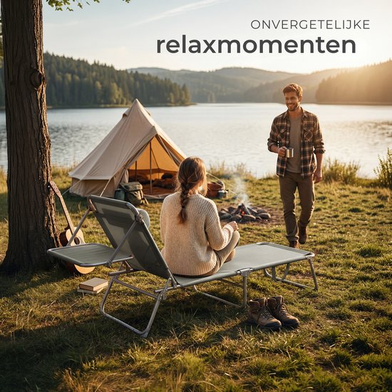 tectake® - ligstoel, robuust, verstelbaar, stalen onderstel met zonnescherm, 4-standen rugleuning inclusief hoofdkussen, strandstoel Ideaal voor tuin, zwembad, camping - grijs van TecTake — afbeelding 5