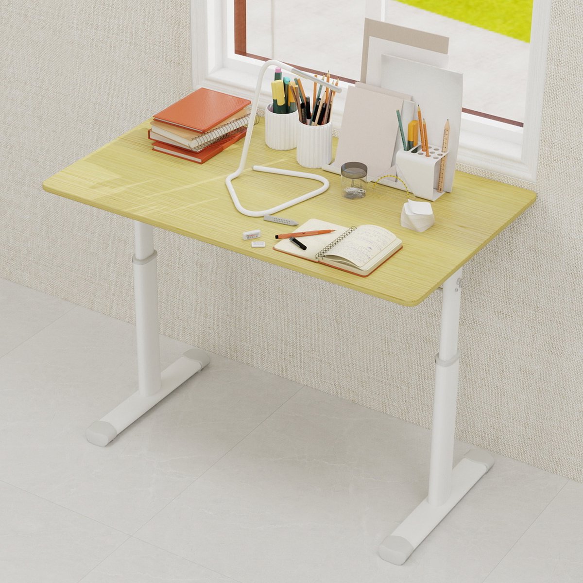 MODENUIT Bureau - Handmatig In Hoogte Verstelbaar - Voor Thuiswerk En Studie - Hout En Metaal - 100x60 Cm
