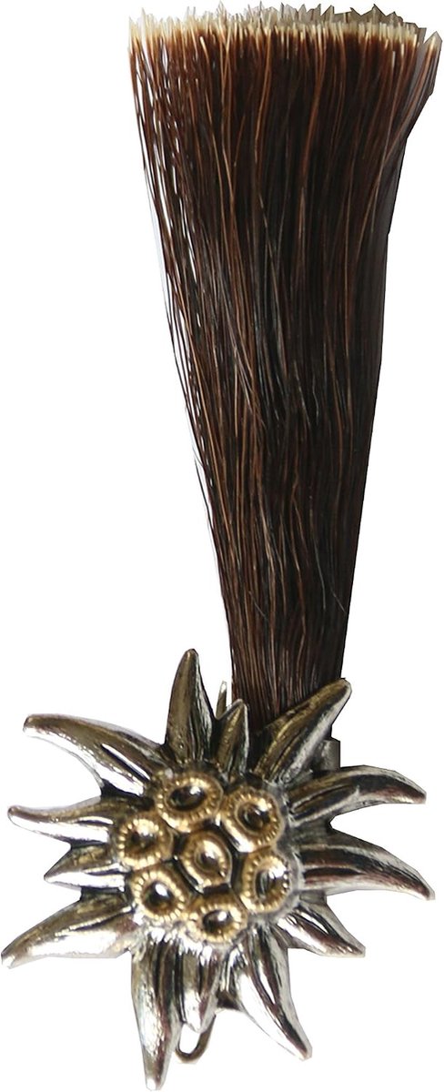Hutanstecker hoedenbadge hoedmuck hanger – edelweiss met gamsbaard imitatie – handbeschilderd – 7,5 x 3 cm – klederdrachtpin broche, bruin, One Size
