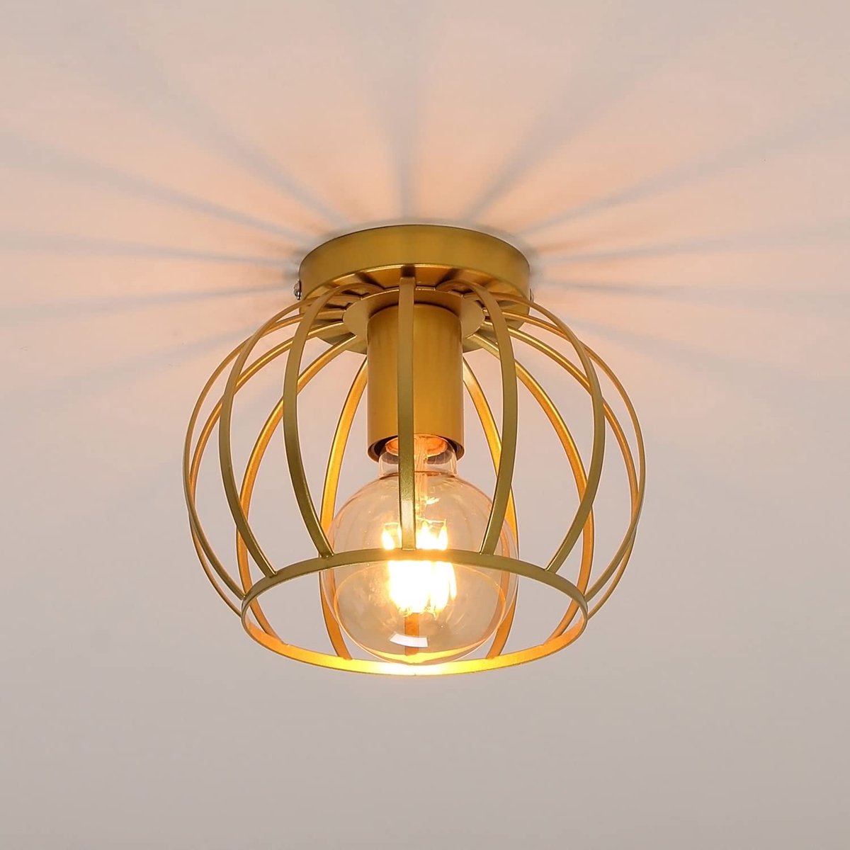 Riserva Industriële Plafondlamp Vintage - Goud - E27 Fitting - Metalen Plafondlamp - Rond - Zonder Lichtbron - voor Woonkamer, Keuken en Slaapkamer