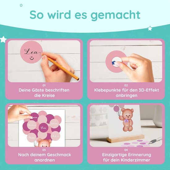 Gastenboek voor babyshower en doop, roze/blauw, voor jongens en meisjes, babyfeest om in te vullen, creatieve cadeaus en aandenken voor doop, verjaardag en babyshower (roze) — afbeelding 3