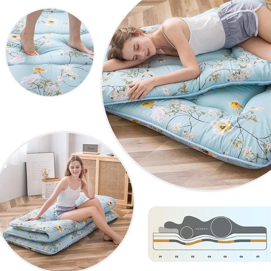 Japanse Futon Matras - Vloermatras Oprolbaar - Comfortabel Slapen - Dikte 8-10cm - 90x200cm - Bloem — afbeelding 3
