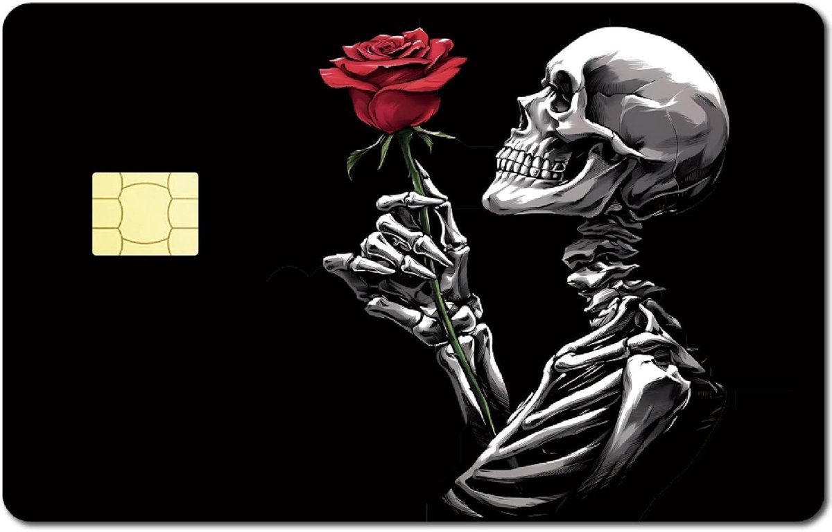 Zwarte Creditcard Skin Debitcard Skins Sticker Cover Geen Bubbels Slank Klein Chip Gepersonaliseerd Bankbescherming Decals PVC Waterdicht voor Transport Sleutel Skelet Roos 18,5x13,7 cm
