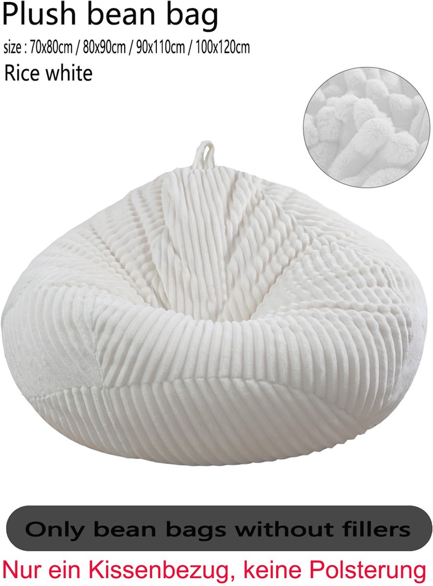 SnelShoppen - XL Zitzakstoel Hoes voor Kinderen en Volwassenen - Geen Vulling Witte Sofa-Knuffeldieren Hoes - Perfect voor Feest, Tuin, Camping en Thu