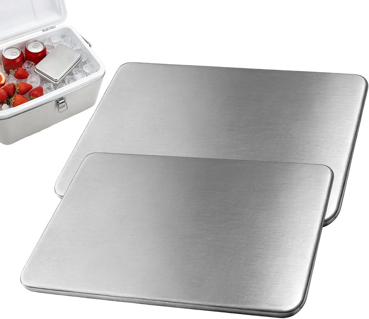 Herbruikbare Koelelementen - Koelplaten RVS - Eten Koel Houden - Lekvrij Slim Ontwerp - 17.5 x 11.7 cm - Zilverkleurig