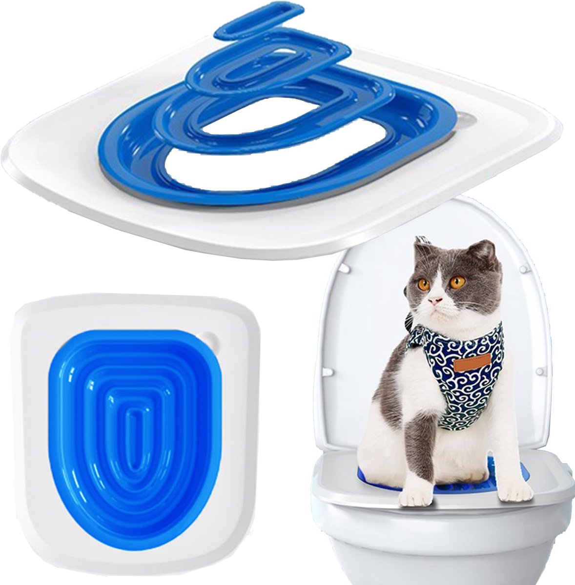 SnelShoppen - SUQ Kat Toilet Trainer Herbruikbare Plastic Training Pakket voor Katten, Gemakkelijk Reinigen, Blauw, Inclusief Clean Kit voor Toilettra