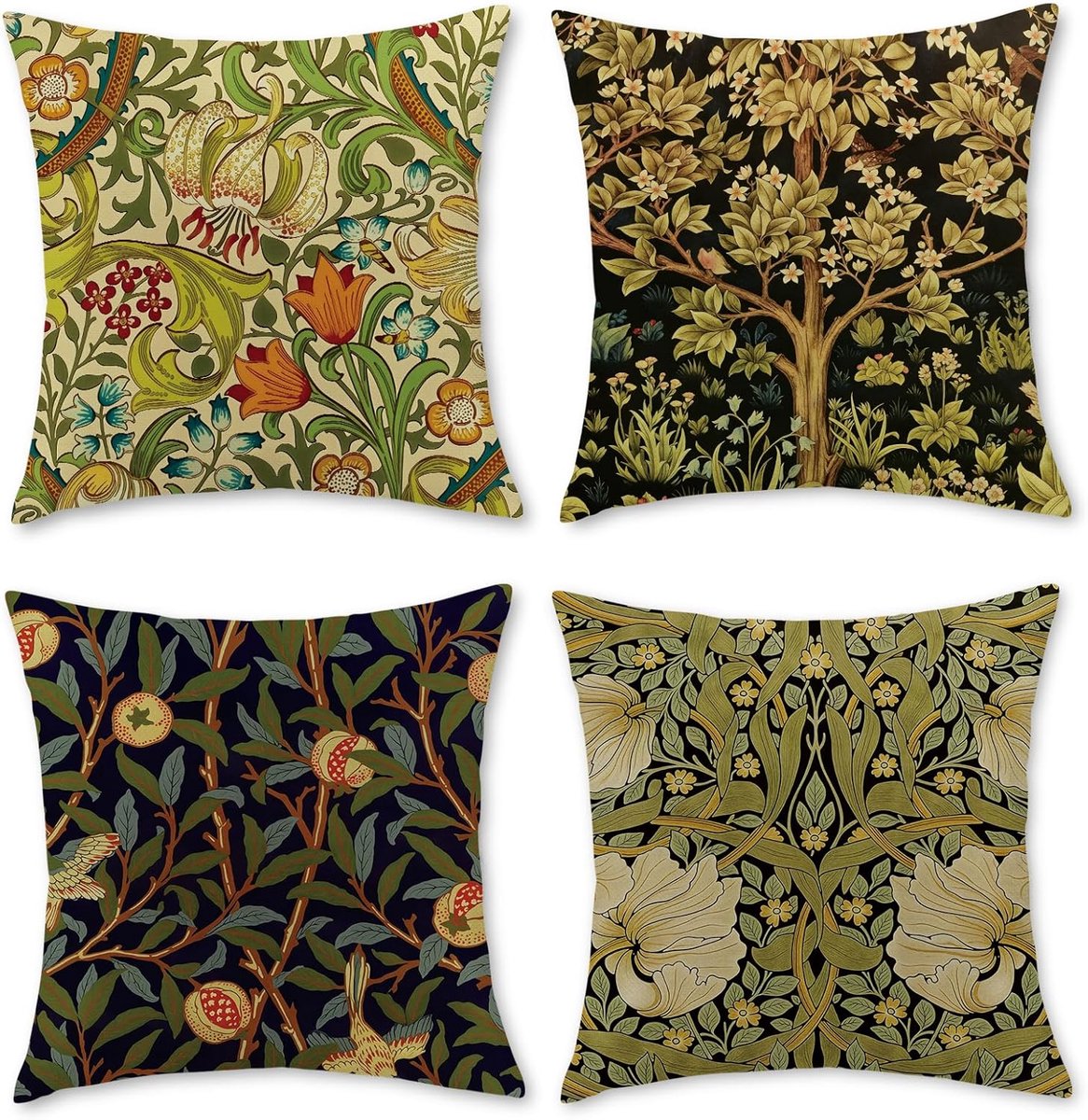 Kussenslopen set van 4 45 x 45cm - Polyester - Vintage bloemen en vogels - Perfect voor decoratie - ShopVlot
