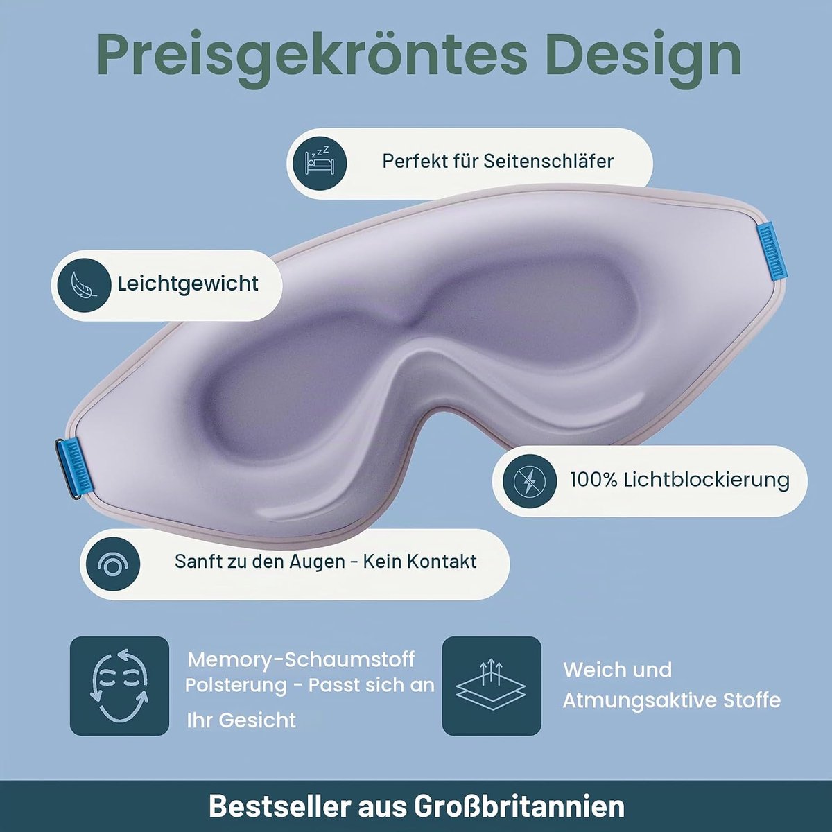 SnelShoppen - 3D Slaapmasker Verduisterend Oogmasker voor Vrouwen & Mannen, Geheugenschuim, Ademend, Wimpervriendelijk, Lavendel, Perfect voor Reizen,