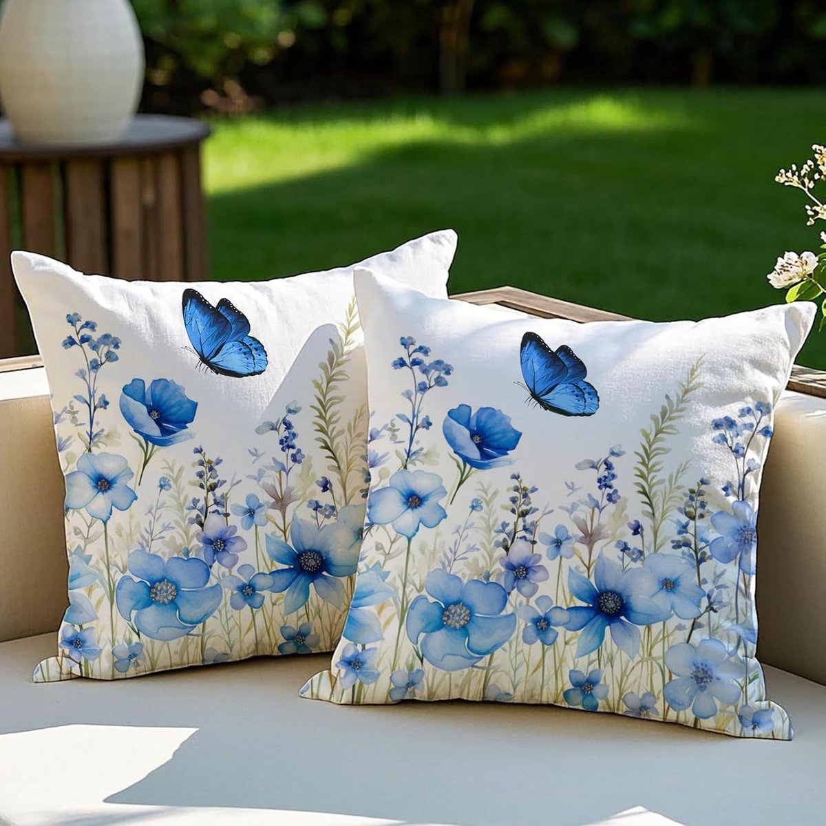 Buitenkussens set van 2 - Bloemen en Vlinders - Weerbestendig - Perfect voor in de tuin - SnelShoppen