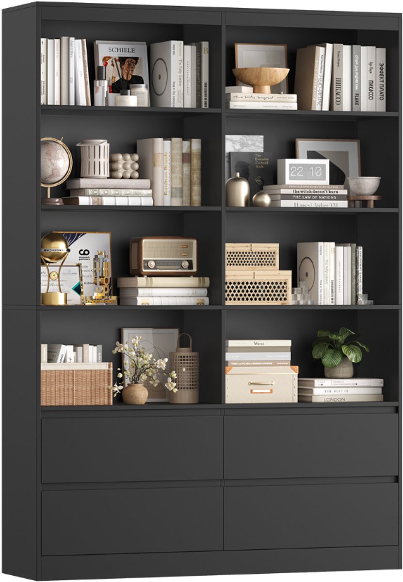 Getone Boekenkast – Voor Woonkamer en Kantoor – 6-laags met Open Vakken en Laden – Wit 180x120x30cm