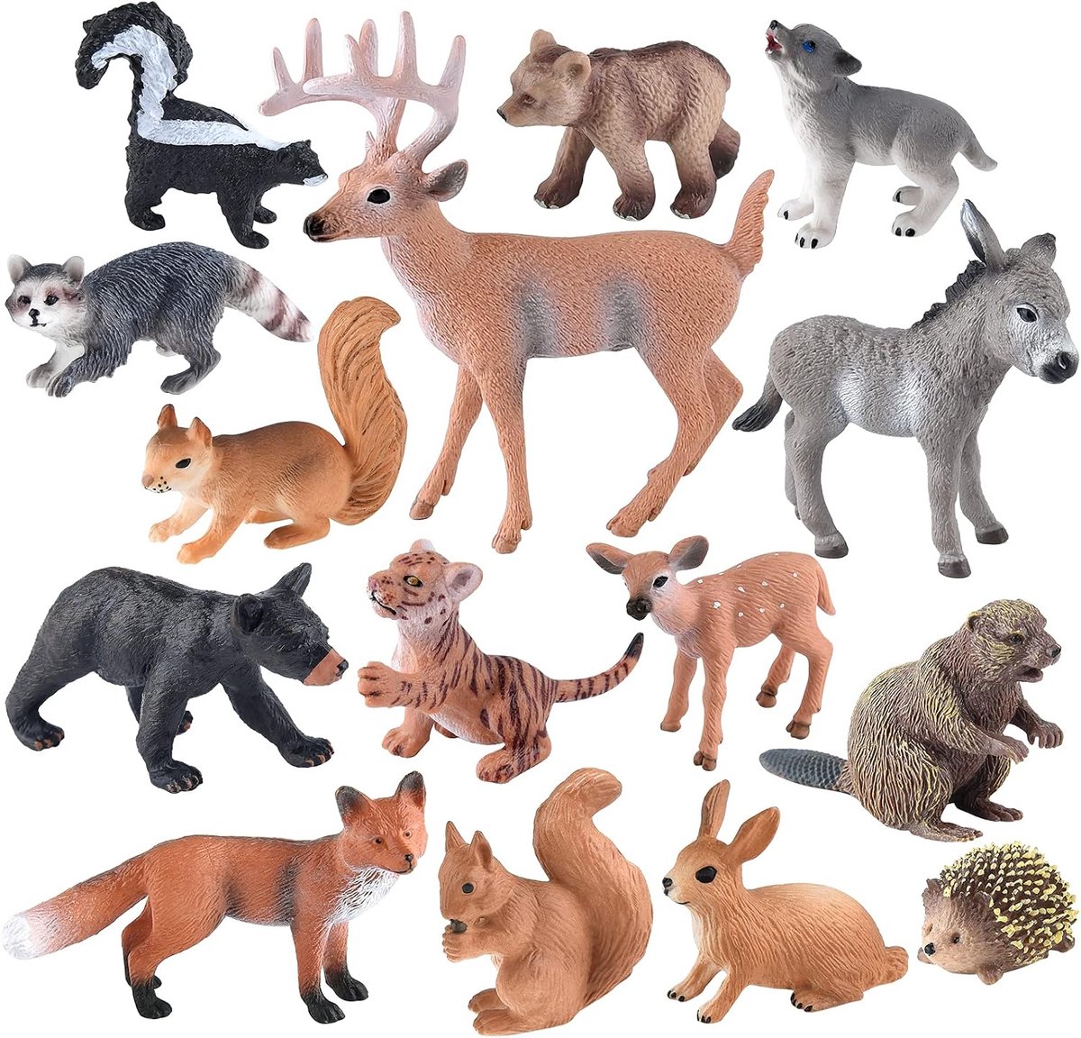 SnelShoppen - 15 stuks bosdierfiguren miniaturen voor kinderen - Verjaardagsdecoratie, kerstfeest, taarttopper - Kleurige dierenbeelden voor feestjes
