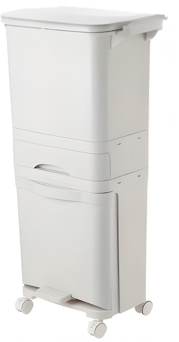 NordHaus Keukenprullenbak - Afvalscheidingssysteem - 3-Laags Vuilnisbak - Pedaalbediening - Beige 42L Regular Model 42 x 28 x 84 cm