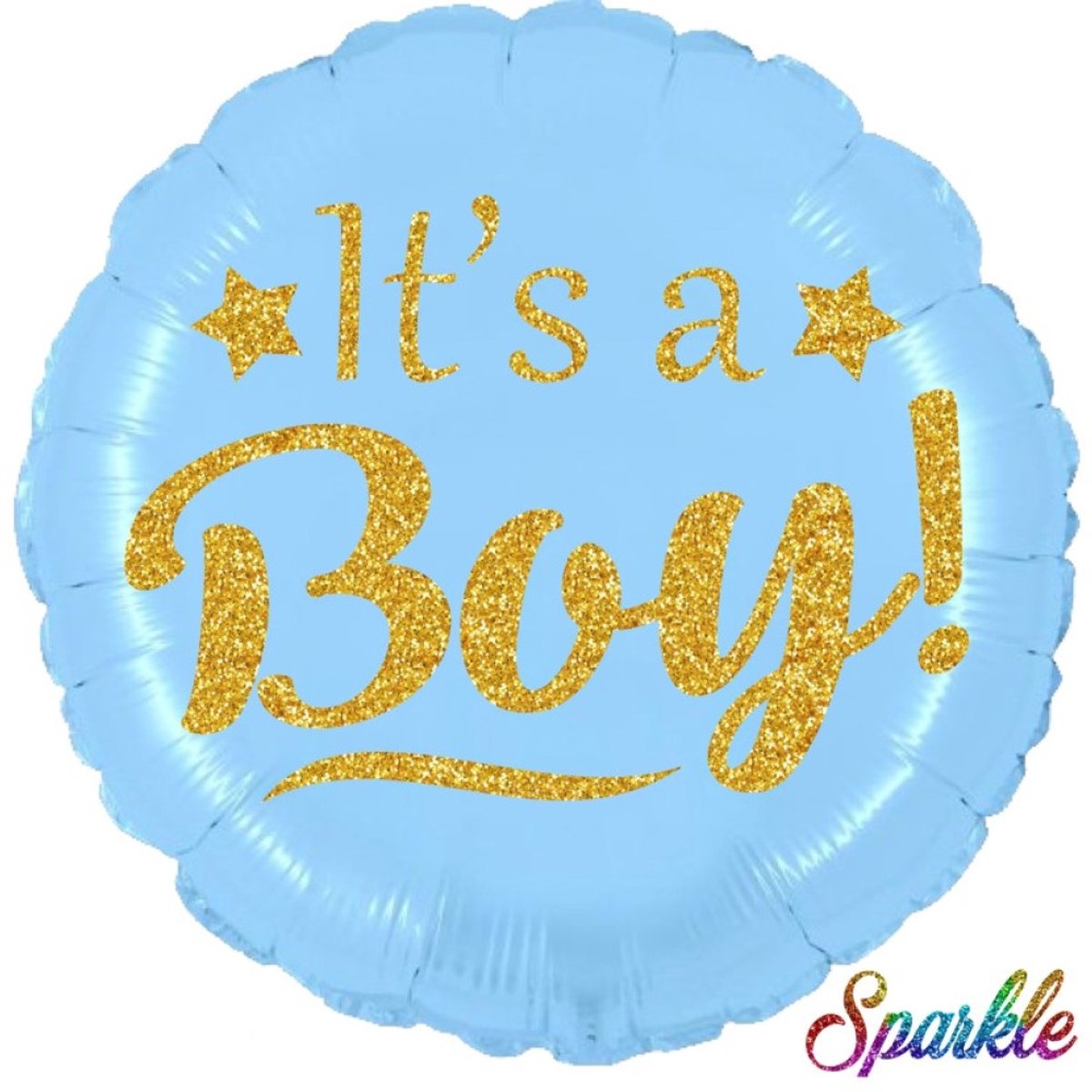 Folieballon18" (45 cm FLAT) – "It's a Boy!" Sparkle (Hemelsblauw & Gouden Glitters) / Mylar Aluminium Ballon
