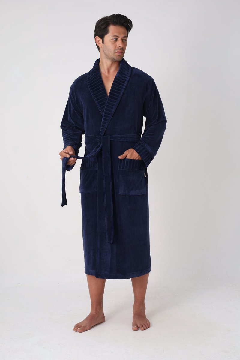 Heren Velours Badjas Paul / Donker blauw / XXXL