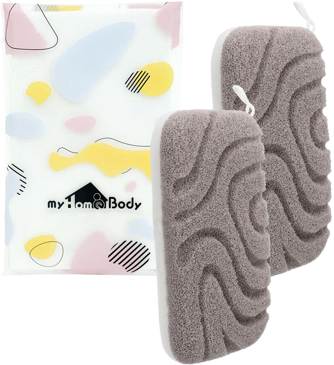 SnelShoppen - Douchespons met dubbele textuur, badspons voor dames en heren, lichaamspeeling loofahs, luffa voor optimaal gebruik, 2 stuks, perfect vo
