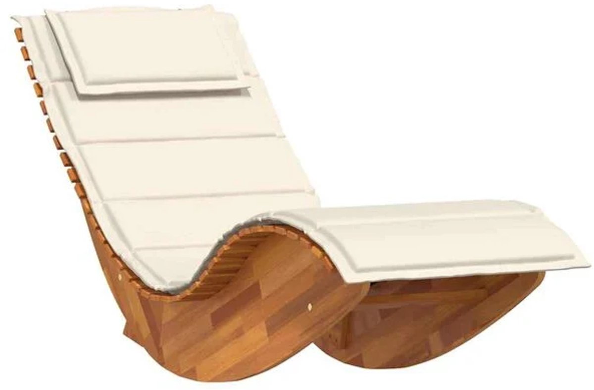 Ligbed - Tuin - Zonnebed - Ligstoel - Loungebed - Weerbestendig - Verstelbaar - Buiten - Opklapbaar - Naturel + Crèmewit
