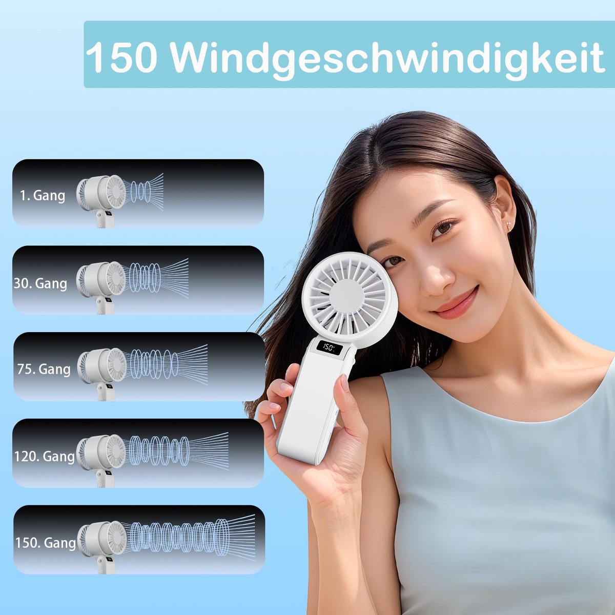 SnelShoppen - Oplaadbare Mini Hand Ventilator met Instelbare Snelheid 1-120, Draagbare USB Ventilator met Opvouwbaar Ontwerp en Digitale Display, Perf