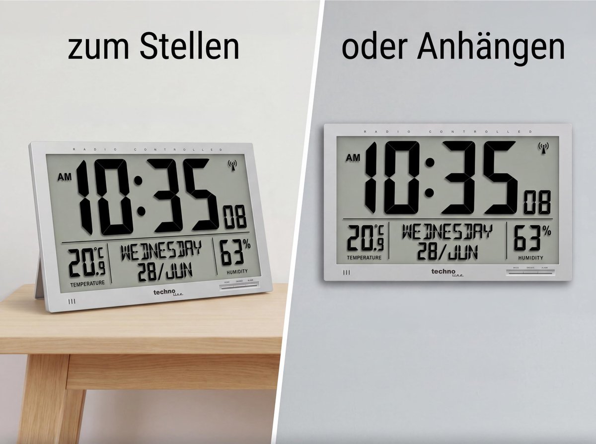 SnelShoppen - Digitale XL Funkwanduhr - Moderne Designer Wandklok met Slanker Frame - Perfect voor Woonkamer, Keuken, Kantoor - Stijlvol en Functionee