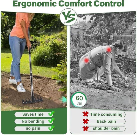 Tuinhark - Onkruidtrekker Grondhark - Onkruid Verwijderen - Verstelbare Lengte - Tot 157.5 cm - Zwart — afbeelding 4