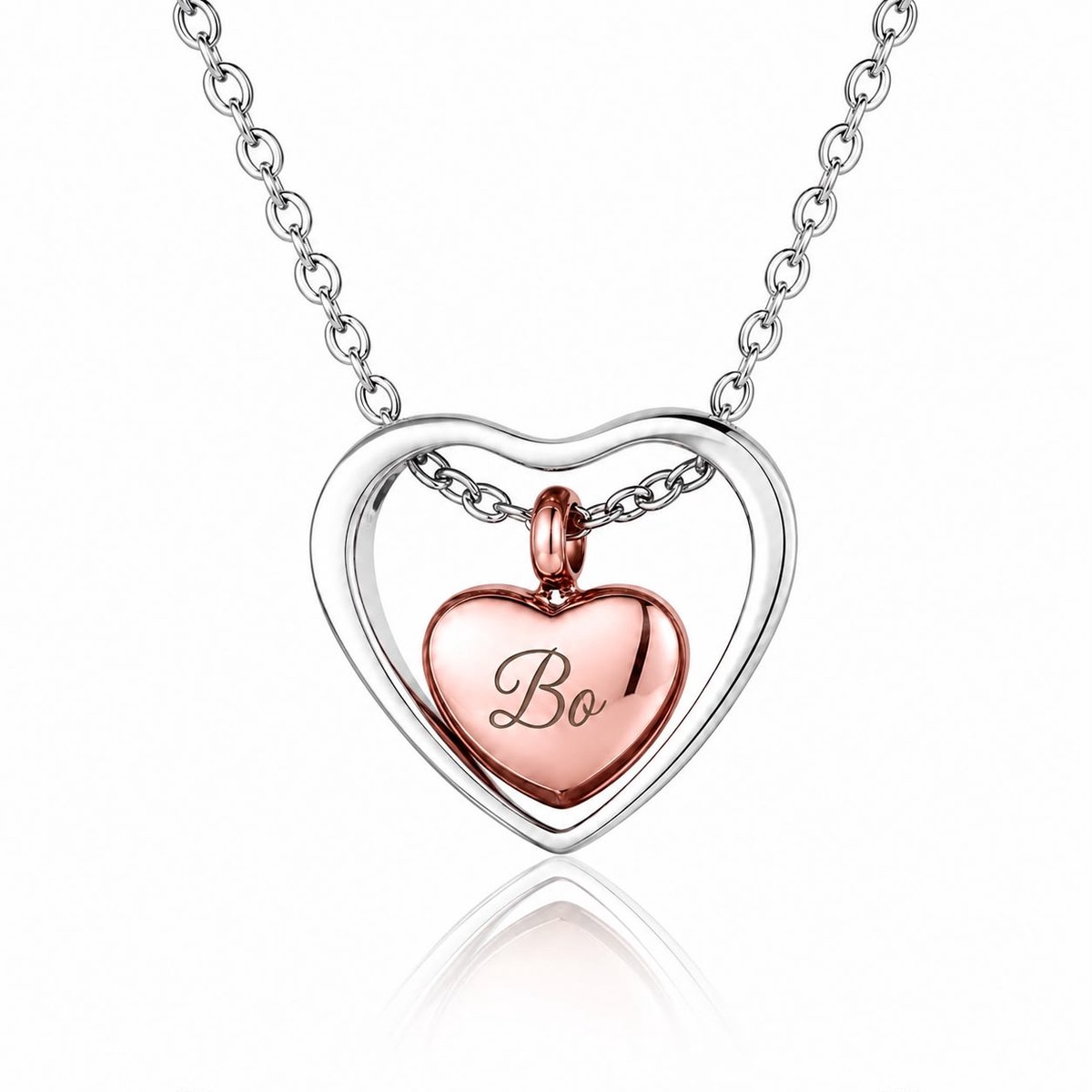 Dubbel hartje - Ashanger met ketting - RVS Rosé Goudkleurig - Crematie Sierraad - Askettin