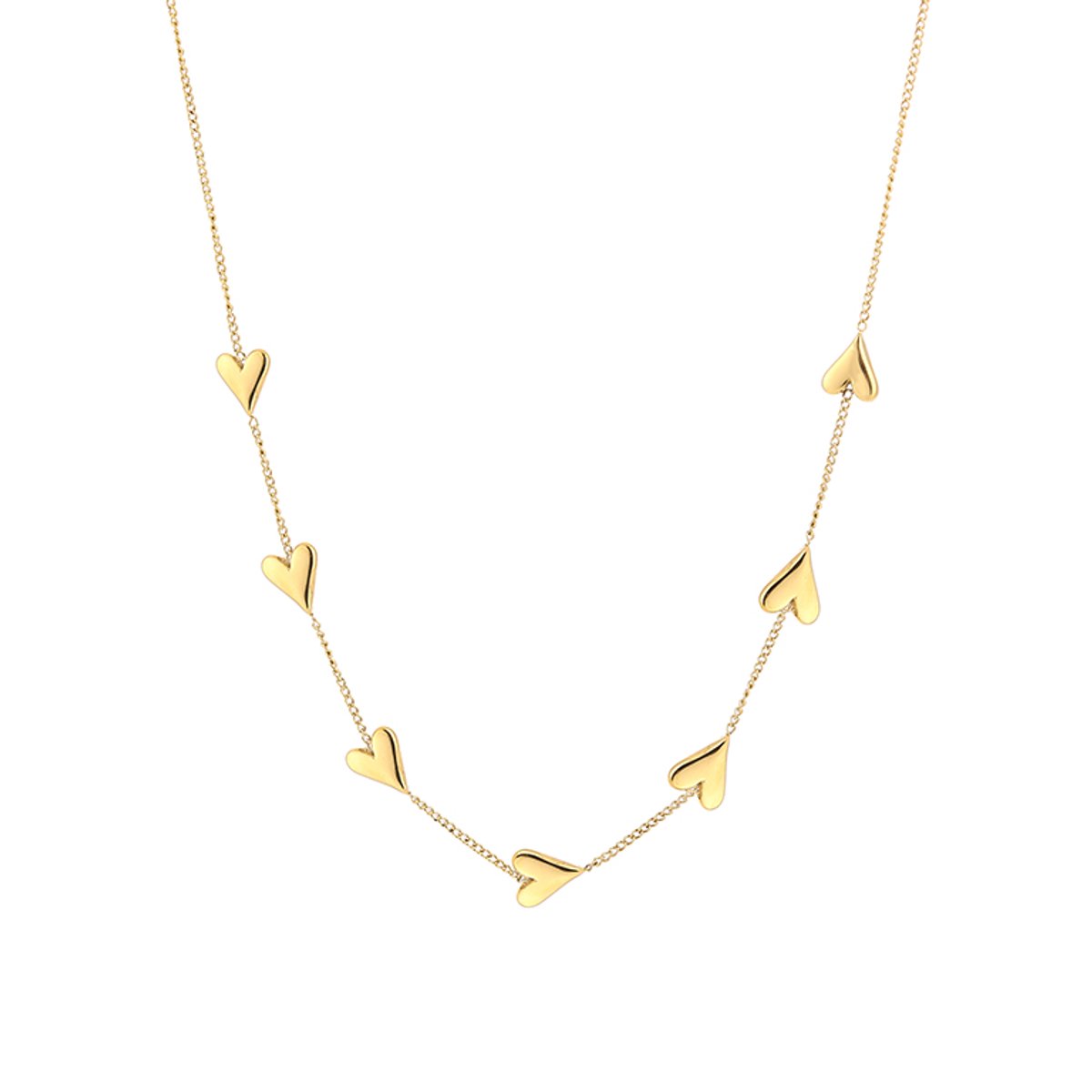 Harten Ketting Dames - Roestvrij Staal (RVS) - Met Meerdere Subtiele Hartjes Bedels - Fijnmazige Schakelketting 40+5 cm - Sieraden Cadeau Vrouw - Goud